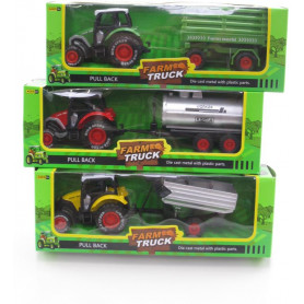 Pull Back Farm Tractor & Trailer - D/C Tractor, 3 Asst
