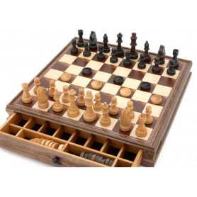 Dal Rossi Chess/checkers, walnut box, with drawer