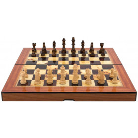 Dal Rossi Walnut Shiny Finish Folding Chess Set, 16"