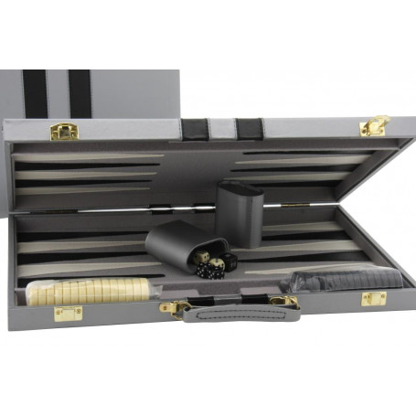 Backgammon, Gray vinyl case, 15"
