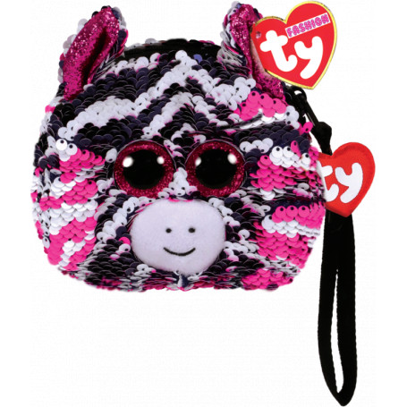 Beanie Boos Sequin Wristlet - ZOEY Pink/Black Zebra