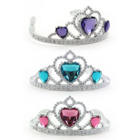 TIARA - SILVER W/3 HEART GEMS (3 ASSTD)