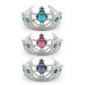 TIARA - SILVER CROWN W/LGE HEART & GEMS (3 ASSTD)