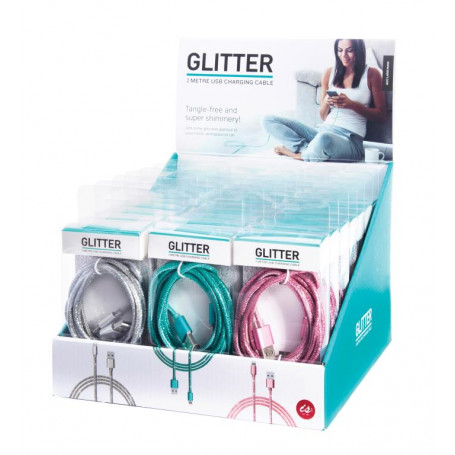 Glitter Charging Cable Asst - 2mtr