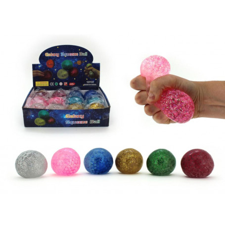 GALAXY SQUEEZE BALL W/ORBS & GLITTER (6 ASST)- 70mm