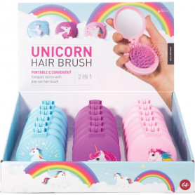 Unicorn - Compact Hairbrush/ Mirror (18/Disp)