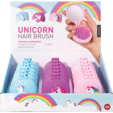 Unicorn - Compact Hairbrush/ Mirror (18/Disp)