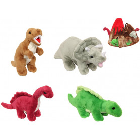 21CM PLUSH BABY DINOSAURS IN VOLCANO DISPLAY 4 ASSTD
