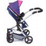 Bayer Vario Doll Pram Dark Blue w/Pink Hearts & Unicorn