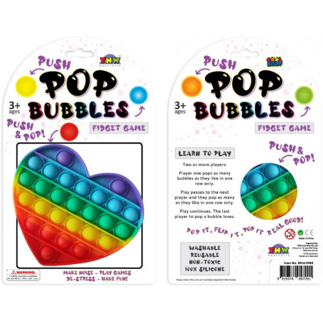 SILICONE PUSH POP GAME - HEART - 13CM (RAINBOW)