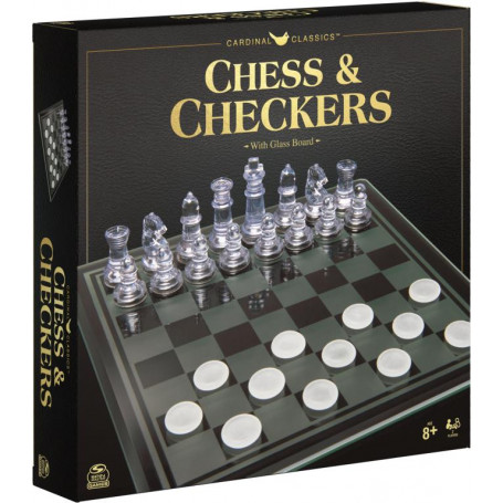 Clear Plastic Chess and Checkers with Glass Board