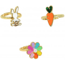 Pink Poppy Bunny Garden Adjustable Ring Set Of 3