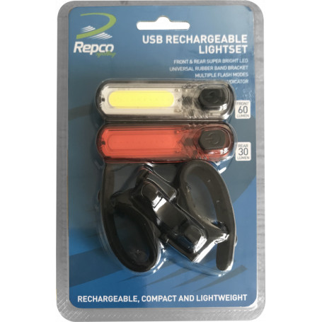 REPCO LIGHT SET NARROW FRONT & REAR USB RECHARGABLE