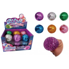 SQUISHY STRESS BALL W/GLITTER/ORBS (6 ASSTD) - 7cm