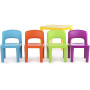 4 COLOURED CHAIRS AND TABLE,