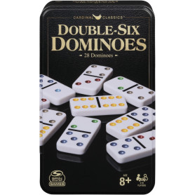 Classic Double 6 Colour Dominoes in Black & Gold Tin