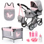 Milano Mega Set w/Combi Doll Pram - Grey & Pink
