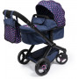 Xeo Compact Doll Pram - Dark Blue with Pink Heart Print