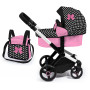 Xeo Compact Doll Pram - Pink w/White Hearts & Pink Bow