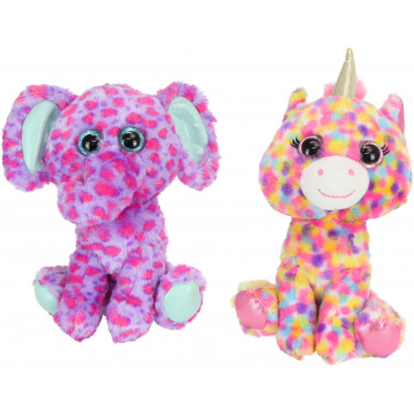 20cm Cute Multi Coloured Plush Elephant and Unicorn with Glitter Eyes
