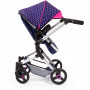 Bayer Vario Doll Pram Dark Blue w/Pink Hearts & Unicorn