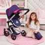 Bayer Vario Doll Pram Dark Blue w/Pink Hearts & Unicorn