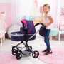 Bayer Vario Doll Pram Dark Blue w/Pink Hearts & Unicorn