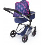 Bayer Vario Doll Pram Dark Blue w/Pink Hearts & Unicorn