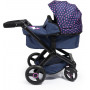 Xeo Compact Doll Pram - Dark Blue with Pink Heart Print