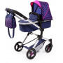 Bayer Vario Doll Pram Dark Blue w/Pink Hearts & Unicorn