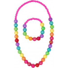 Pink Poppy Rainbow Beads Necklace & Bracelet Set