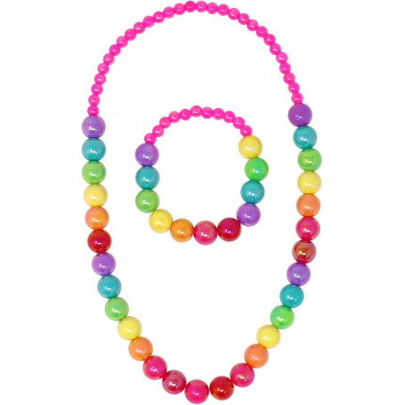 Pink Poppy Rainbow Beads Necklace & Bracelet Set