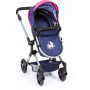 Bayer Vario Doll Pram Dark Blue w/Pink Hearts & Unicorn