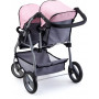 Bayer Twin Tandem Pram - Pink & Grey
