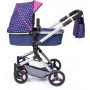 Bayer Vario Doll Pram Dark Blue w/Pink Hearts & Unicorn