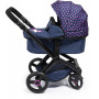 Xeo Compact Doll Pram - Dark Blue with Pink Heart Print
