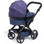 Xeo Compact Doll Pram - Dark Blue with Pink Heart Print